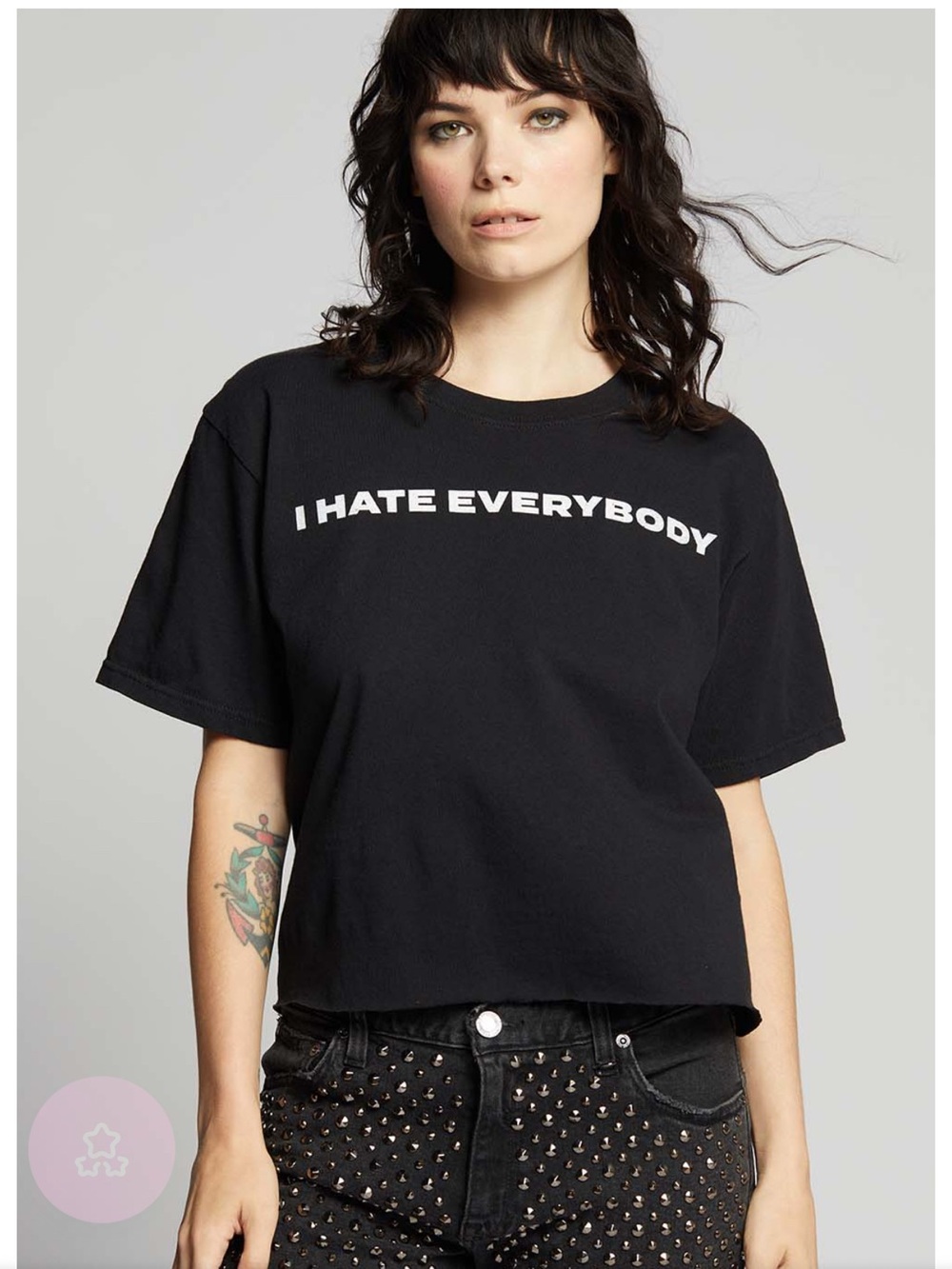Recycled Karma I Hate Everybody Cropped Tee in Black size M NWOT
